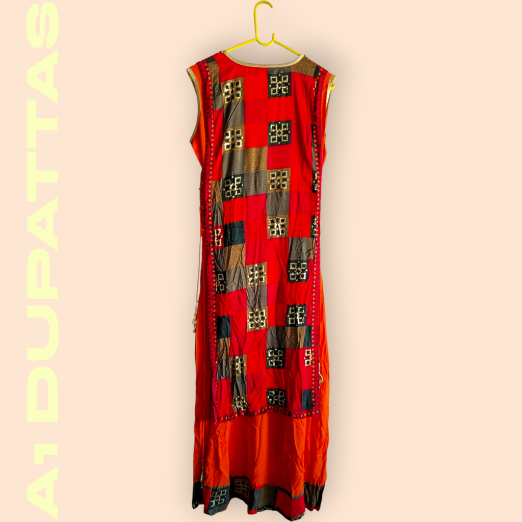 Red and Orange Block Print Kurti