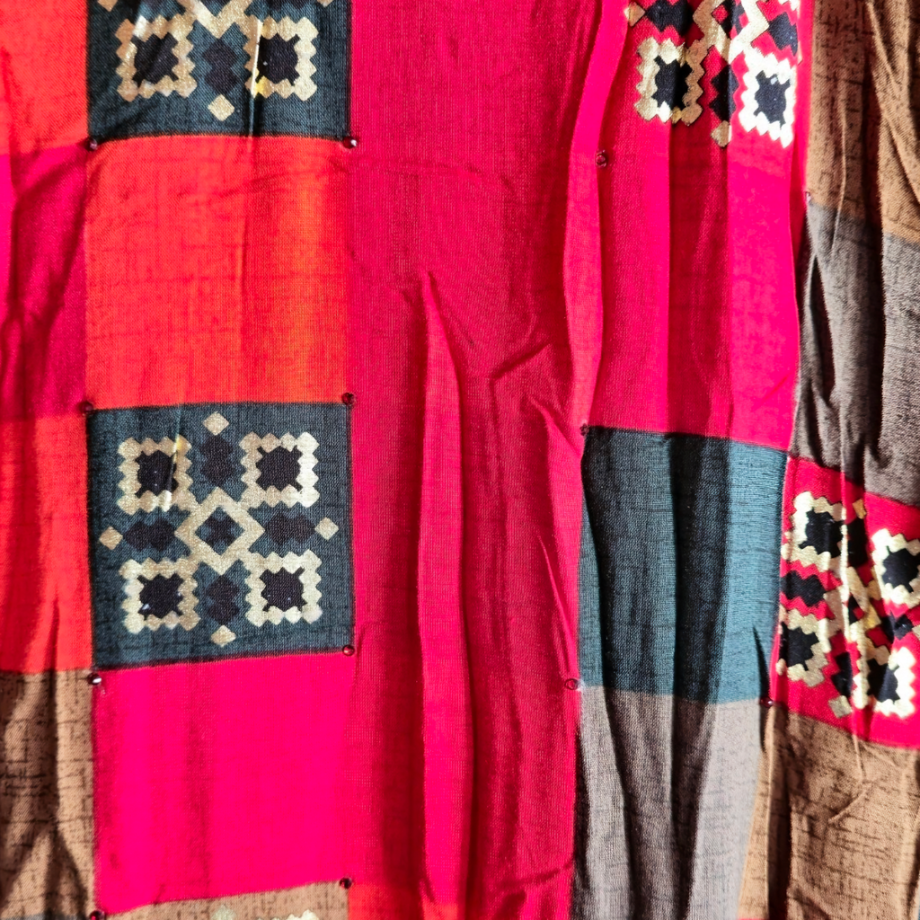 Red and Orange Block Print Kurti