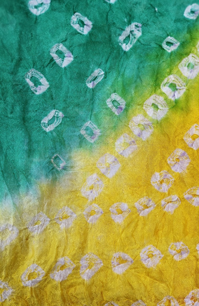 Green and Yellow Bandhani Silk Dupatta