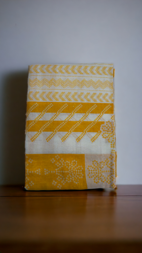 Mustard Yellow Unstitched Suit Set with Chikan Pattern
