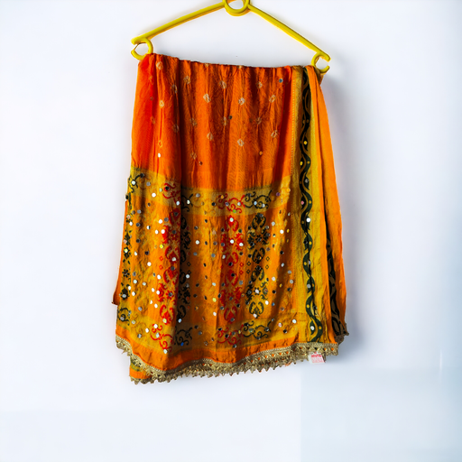 Vibrant Orange Bandhani Dupatta with Mirror Work