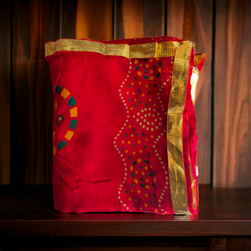 Vibrant Red Cotton Dupatta with Gold Zari Border