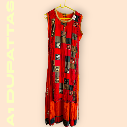Red and Orange Block Print Kurti
