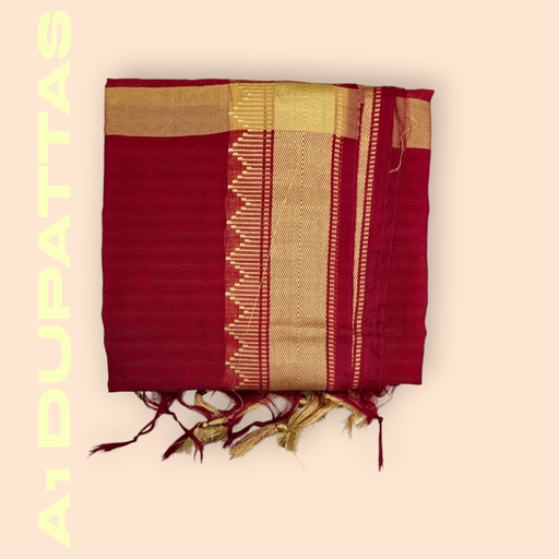 Maroon and Gold Banarasi Silk Dupatta