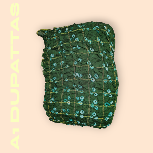 Green Bandhani Dupatta with Gold Zari Stripes